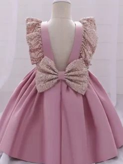 White Flower Girl Dresses Special Occasion Dresses Pink Polyester Short Sleeves Jewel Neck Flower Girl Dresses