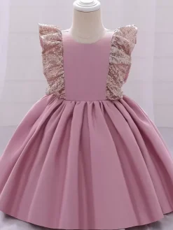 White Flower Girl Dresses Special Occasion Dresses Pink Polyester Short Sleeves Jewel Neck Flower Girl Dresses