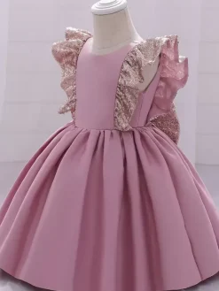 White Flower Girl Dresses Special Occasion Dresses Pink Polyester Short Sleeves Jewel Neck Flower Girl Dresses