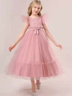 White Flower Girl Dresses Special Occasion Dresses White Tulle Short Sleeves Jewel Neck Flower Girl Dresses