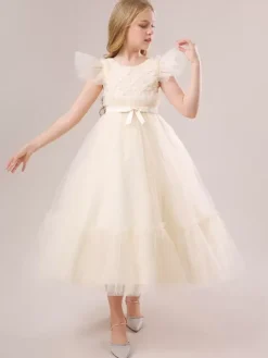 White Flower Girl Dresses Special Occasion Dresses White Tulle Short Sleeves Jewel Neck Flower Girl Dresses