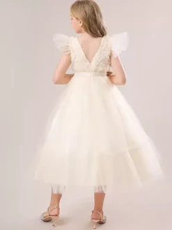 White Flower Girl Dresses Special Occasion Dresses White Tulle Short Sleeves Jewel Neck Flower Girl Dresses