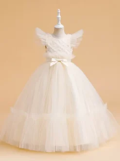 White Flower Girl Dresses Special Occasion Dresses White Tulle Short Sleeves Jewel Neck Flower Girl Dresses