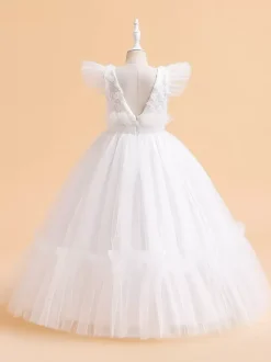 White Flower Girl Dresses Special Occasion Dresses White Tulle Short Sleeves Jewel Neck Flower Girl Dresses