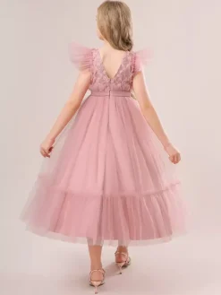White Flower Girl Dresses Special Occasion Dresses White Tulle Short Sleeves Jewel Neck Flower Girl Dresses