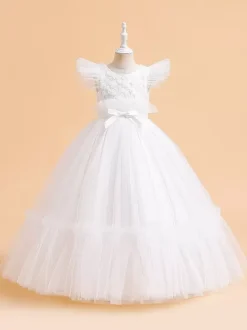 White Flower Girl Dresses Special Occasion Dresses White Tulle Short Sleeves Jewel Neck Flower Girl Dresses