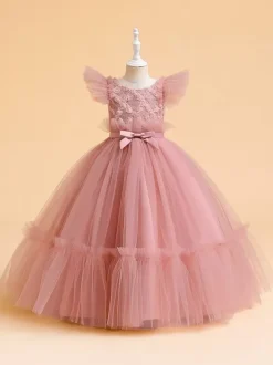 White Flower Girl Dresses Special Occasion Dresses White Tulle Short Sleeves Jewel Neck Flower Girl Dresses