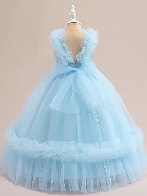 White Flower Girl Dresses Special Occasion Dresses Champagne Tulle Sleeveless V-Neck Flower Girl Dresses