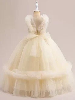 White Flower Girl Dresses Special Occasion Dresses Champagne Tulle Sleeveless V-Neck Flower Girl Dresses