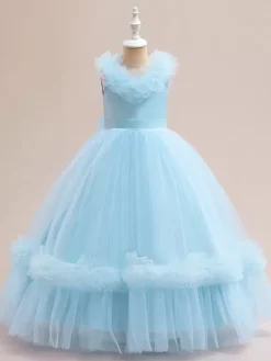 White Flower Girl Dresses Special Occasion Dresses Champagne Tulle Sleeveless V-Neck Flower Girl Dresses