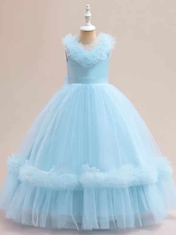 White Flower Girl Dresses Special Occasion Dresses Champagne Tulle Sleeveless V-Neck Flower Girl Dresses