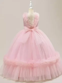 White Flower Girl Dresses Special Occasion Dresses Champagne Tulle Sleeveless V-Neck Flower Girl Dresses