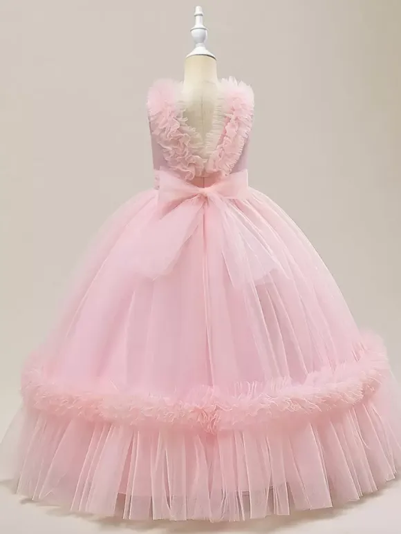 White Flower Girl Dresses Special Occasion Dresses Champagne Tulle Sleeveless V-Neck Flower Girl Dresses