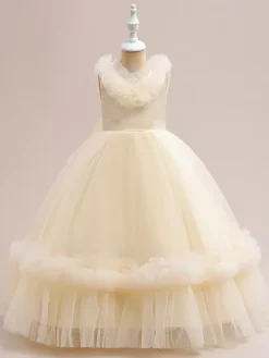 White Flower Girl Dresses Special Occasion Dresses Champagne Tulle Sleeveless V-Neck Flower Girl Dresses