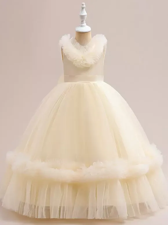 White Flower Girl Dresses Special Occasion Dresses Champagne Tulle Sleeveless V-Neck Flower Girl Dresses