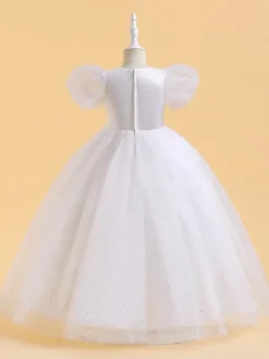 White Flower Girl Dresses Special Occasion Dresses Pink Sequined Short Sleeves Jewel Neck Flower Girl Dresses