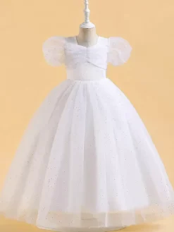 White Flower Girl Dresses Special Occasion Dresses Pink Sequined Short Sleeves Jewel Neck Flower Girl Dresses
