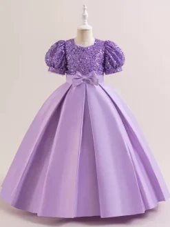 White Flower Girl Dresses Special Occasion Dresses Champagne Polyester Short Sleeves Jewel Neck Flower Girl Dresses