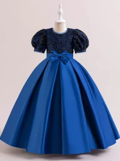 White Flower Girl Dresses Special Occasion Dresses Champagne Polyester Short Sleeves Jewel Neck Flower Girl Dresses
