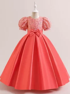 White Flower Girl Dresses Special Occasion Dresses Champagne Polyester Short Sleeves Jewel Neck Flower Girl Dresses