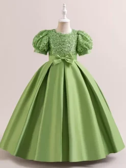White Flower Girl Dresses Special Occasion Dresses Champagne Polyester Short Sleeves Jewel Neck Flower Girl Dresses