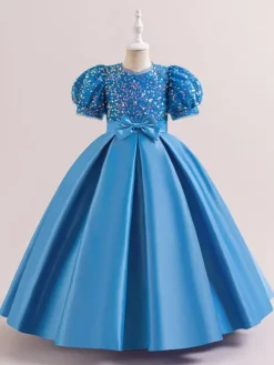 White Flower Girl Dresses Special Occasion Dresses Champagne Polyester Short Sleeves Jewel Neck Flower Girl Dresses