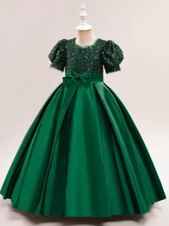 White Flower Girl Dresses Special Occasion Dresses Champagne Polyester Short Sleeves Jewel Neck Flower Girl Dresses