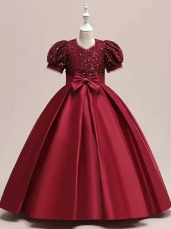 White Flower Girl Dresses Special Occasion Dresses Champagne Polyester Short Sleeves Jewel Neck Flower Girl Dresses