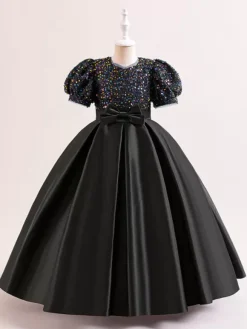 White Flower Girl Dresses Special Occasion Dresses Champagne Polyester Short Sleeves Jewel Neck Flower Girl Dresses