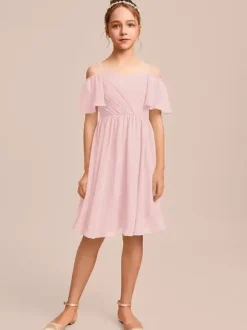 White Flower Girl Dresses Special Occasion Dresses Blue Chiffon Short Sleeves Bateau Neck Flower Girl Dresses
