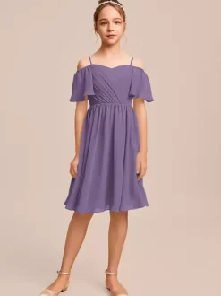 White Flower Girl Dresses Special Occasion Dresses Blue Chiffon Short Sleeves Bateau Neck Flower Girl Dresses