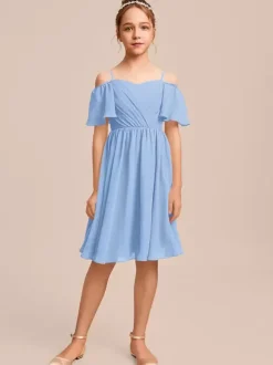 White Flower Girl Dresses Special Occasion Dresses Blue Chiffon Short Sleeves Bateau Neck Flower Girl Dresses