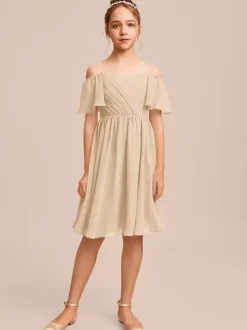 White Flower Girl Dresses Special Occasion Dresses Blue Chiffon Short Sleeves Bateau Neck Flower Girl Dresses