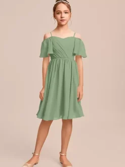 White Flower Girl Dresses Special Occasion Dresses Blue Chiffon Short Sleeves Bateau Neck Flower Girl Dresses