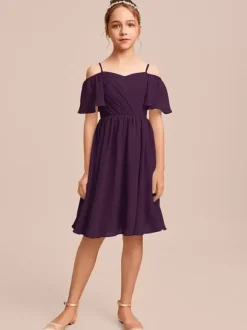 White Flower Girl Dresses Special Occasion Dresses Blue Chiffon Short Sleeves Bateau Neck Flower Girl Dresses