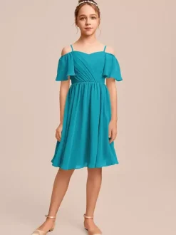 White Flower Girl Dresses Special Occasion Dresses Blue Chiffon Short Sleeves Bateau Neck Flower Girl Dresses
