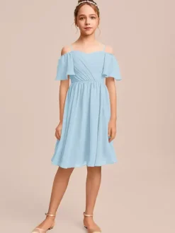 White Flower Girl Dresses Special Occasion Dresses Blue Chiffon Short Sleeves Bateau Neck Flower Girl Dresses