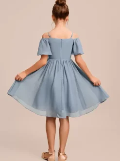 White Flower Girl Dresses Special Occasion Dresses Blue Chiffon Short Sleeves Bateau Neck Flower Girl Dresses