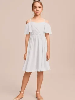 White Flower Girl Dresses Special Occasion Dresses Blue Chiffon Short Sleeves Bateau Neck Flower Girl Dresses