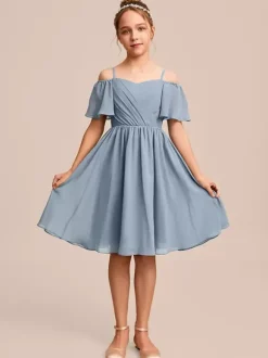 White Flower Girl Dresses Special Occasion Dresses Blue Chiffon Short Sleeves Bateau Neck Flower Girl Dresses