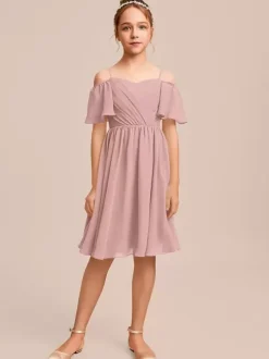 White Flower Girl Dresses Special Occasion Dresses Blue Chiffon Short Sleeves Bateau Neck Flower Girl Dresses