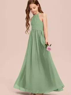White Flower Girl Dresses Special Occasion Dresses Ivory Chiffon Sleeveless Designed Neckline Flower Girl Dresses