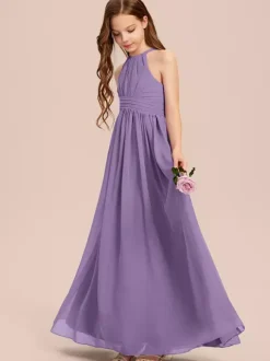 White Flower Girl Dresses Special Occasion Dresses Ivory Chiffon Sleeveless Designed Neckline Flower Girl Dresses