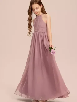 White Flower Girl Dresses Special Occasion Dresses Ivory Chiffon Sleeveless Designed Neckline Flower Girl Dresses