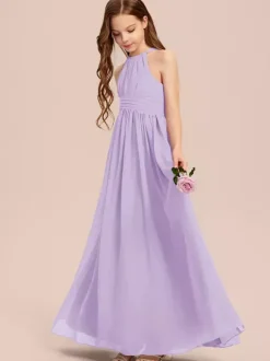 White Flower Girl Dresses Special Occasion Dresses Ivory Chiffon Sleeveless Designed Neckline Flower Girl Dresses