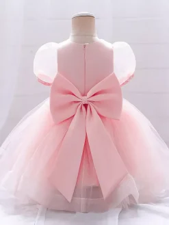 White Flower Girl Dresses Special Occasion Dresses White Satin Fabric Short Sleeves Jewel Neck Flower Girl Dresses
