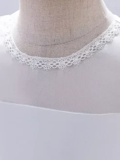 White Flower Girl Dresses Special Occasion Dresses White Satin Fabric Short Sleeves Jewel Neck Flower Girl Dresses