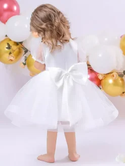 White Flower Girl Dresses Special Occasion Dresses White Satin Fabric Short Sleeves Jewel Neck Flower Girl Dresses
