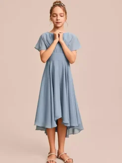 White Flower Girl Dresses Special Occasion Dresses Blue Chiffon Short Sleeves Jewel Neck Flower Girl Dresses