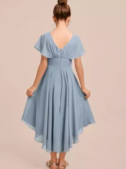 White Flower Girl Dresses Special Occasion Dresses Blue Chiffon Short Sleeves Jewel Neck Flower Girl Dresses